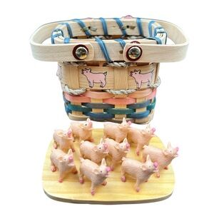HearthSong Pigs in a Basket Game Complete NEW Unused 10 Pigs Wooden Basket